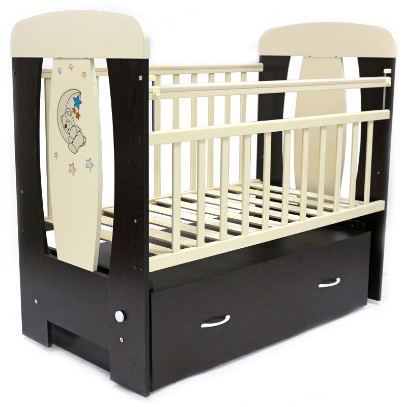 Кроватка для новорожденных с маятником и ящиком