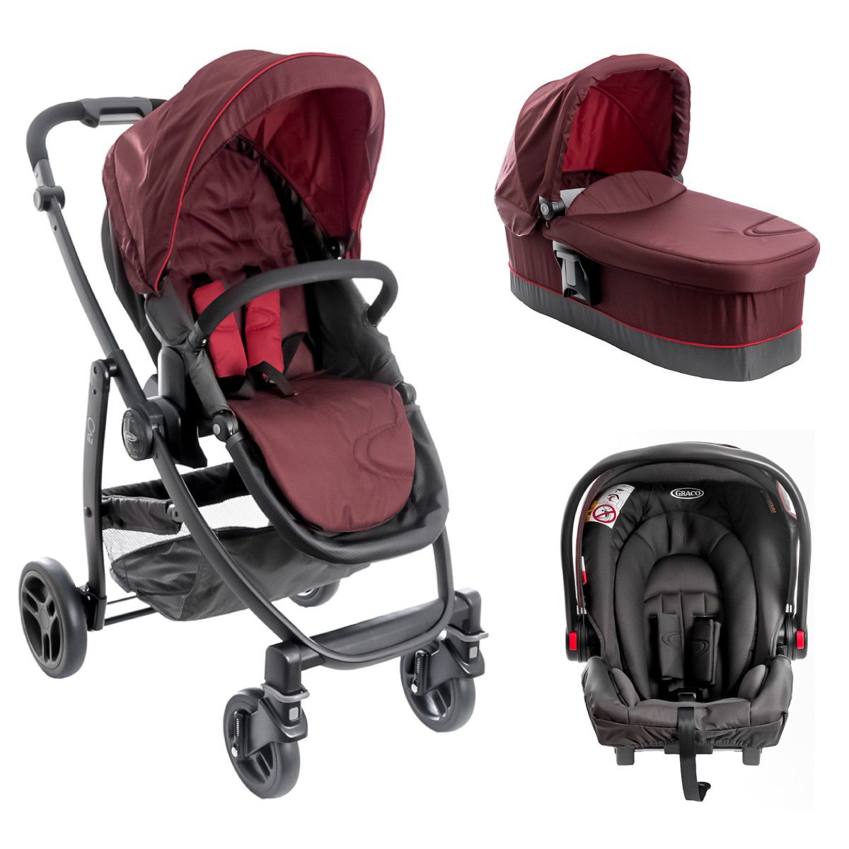 Коляска Graco 3в1 EVO TRIO BITTER CHOCOLATE FIERY RED